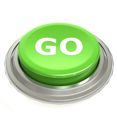 Green go button with metal ring, 3D renderingの写真素材