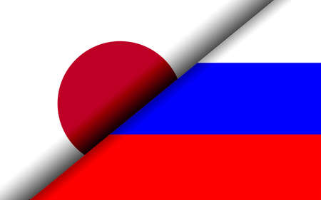 Flags of the Japan and Russia divided diagonally. 3D renderingの写真素材
