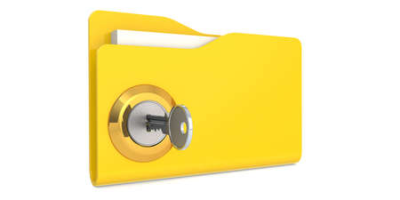 Unlock the yellow folder. Data security concept, 3D rendering