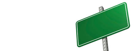 Green road sign isolated on white background, 3D renderingの写真素材