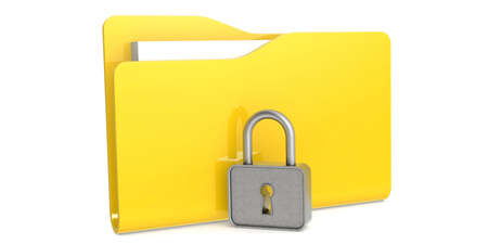Yellow folder with padlock. Data security concept, 3D renderingの写真素材