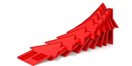 Red house falling in line, 3D renderingの写真素材