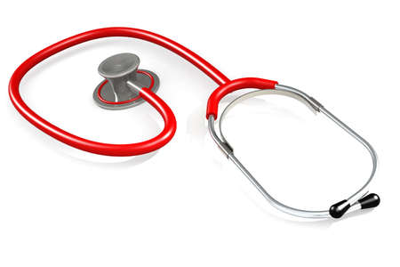 Red stethoscope isolated on white background, 3D renderingの写真素材