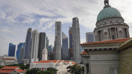 Singapore, 08 Nov, 2020: View of former Supreme Court Building and City Hall historical buildings with Singapore skyline in backgroundのeditorial素材
