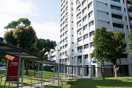 Singapore- 14 Nov, 2020: Singapore residential housing estate with apartment blocks against a cloudy...
