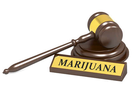 Judge gavel and marijuana banner, 3D renderingの写真素材