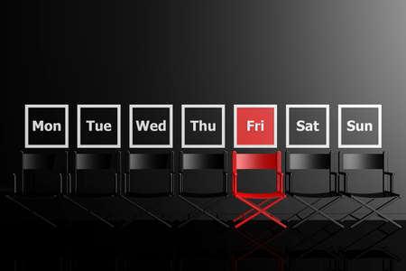 Black Friday concept with row of chairs, 3d renderingの写真素材