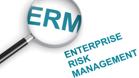 ERM , enterprise risk management, word under magnifying glass, 3d renderingの写真素材