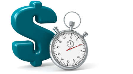 Blue dollar sign with stopwatch, 3D renderingの写真素材