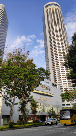 Singapore,- 8 Nov, 2020: External view of Raffles City Shopping mall in Singapore