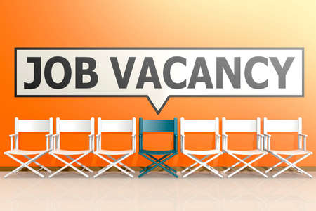 Row of chairs with job vacancy concept, 3d rendering