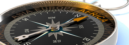 Compass needle pointing to word Africa, 3d renderingの写真素材