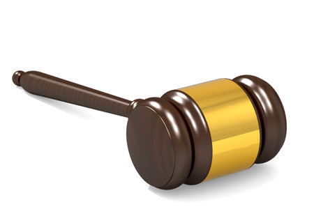 Judge hammer isolated on white background, 3d renderingの写真素材