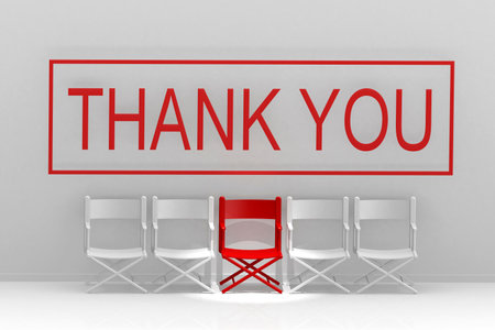 Thank you concept with row of chairs, 3d renderingの写真素材