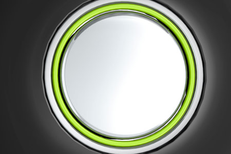Blank metal button on black background, 3d renderingの写真素材