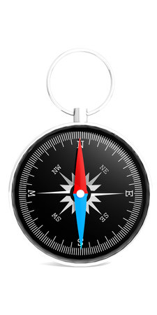 Metal compass with red and blue needle, 3d renderingの写真素材