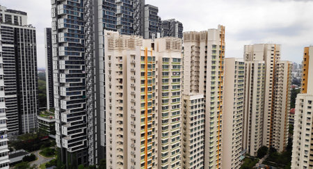 Singapore - Mar 19, 2021: Singapore center zone residential HDB building area skyline.のeditorial素材
