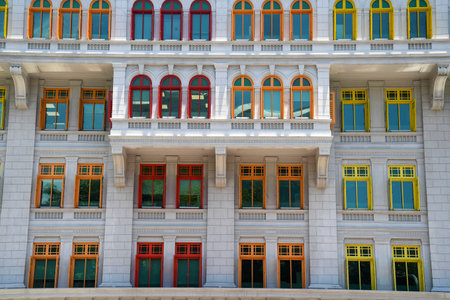 Singapore- 6, Sep 2021: Historic Old Hill Street Police Station Building with rainbow windows in...