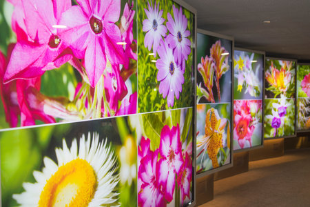 Singapore- Sep 9, 2021: Flowers display lead visitors into the Flower Dome at Gardens By The Bayのeditorial素材