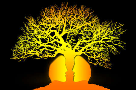 Human faces and tree silhouette, 3d renderingの写真素材
