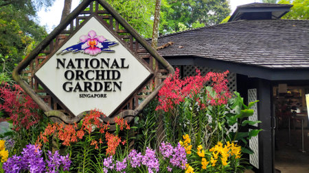 Singapore- 16 Oct, 2021: Entrance of National Orchid Garden. The National Orchid Garden is located within the Singapore Botanic Gardens.のeditorial素材