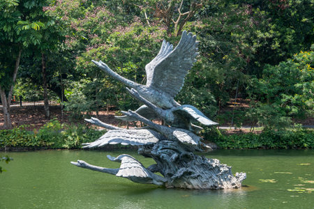 Singapore- 16 Oct, 2021: Flight of Swans sculpture on Swan Lake in Singapore Botanic Gardenのeditorial素材