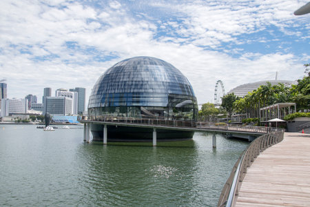 Singapore- 11 Oct, 2021: View of Apple Store at Marina Bay Sands. It is first Apple Store in the world that floats on water.のeditorial素材