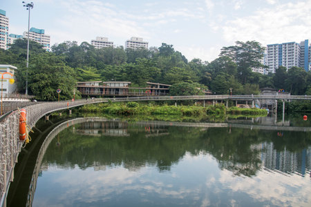 Singapore- 23 Oct, 2021:View of the Pang Sua boardwalk on the Pang Sua Pond in Bukit Panjang, Singaporeのeditorial素材