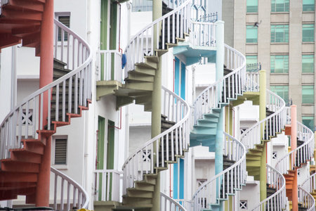 Singapore- 24 Oct, 2021: Close up of colorful pastel spiral staircases in Singapore. It is a popular tourist attractions in Bugis.のeditorial素材