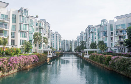 Singapore Dec 29 2021: View of Keppel bay with modern residence in Singapore city. Keppel Bay is the crown jewel in Singapore's southern shoresのeditorial素材
