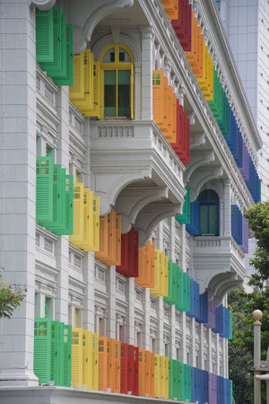 Singapore- 14 Nov, 2021: Historic Old Hill Street Police Station Building with rainbow windows in Singaporeのeditorial素材
