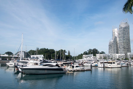 Singapore Dec 29 2021: Marina at Keppel Bay in Singapore. Marina at Keppel bay is an exclusive villas and condominiums developed by Keppel group.のeditorial素材