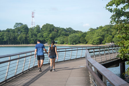 Singapore Dec 29 2021: View of Bukit Chermin Boardwalk in Singapore. It is built on the sea along the coastal foothill of Bukit Chermin.のeditorial素材
