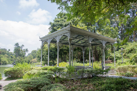 Singapore- 16 Oct, 2021: Victorian cast-iron shelter in the Singapore Botanic Gardenのeditorial素材