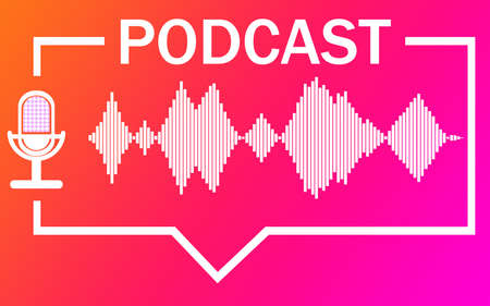Podcast icon illustration with microphone, 3D rendering