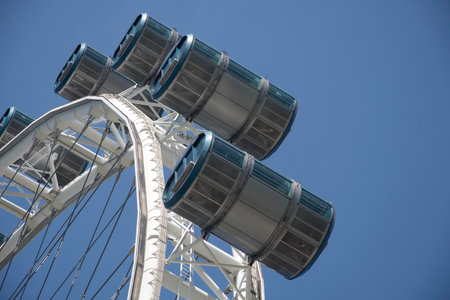 Singapore- Mar 19, 2022: Section of the Singapore Flyer and its pod capsules. Singapore Flyer is the Asia's largest observation wheelのeditorial素材