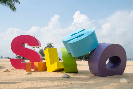 Singapore- Apr 2, 2022: Siloso Sign or Siloso Signage at the beach of Siloso Sentosa Singapore. Siloso Beach Singapore is a clean, sandy cove on Sentosa Islandのeditorial素材