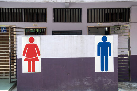 Seremban, Malaysia- Apr 16, 2022: A generic toilet sign on public toilets in Seremban, Malaysiaのeditorial素材