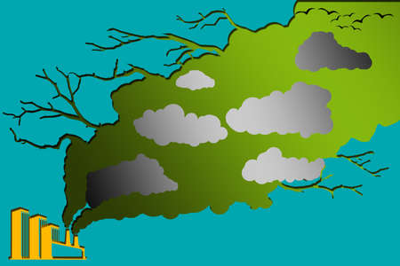 Factory polluted sky with carbon dioxide and smoke. 3d renderingの写真素材