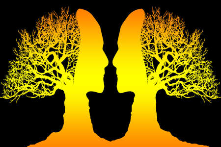 Human faces and tree silhouette, 3d renderingの写真素材