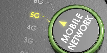 Knob turn to 5G mobile network, 3d rendering