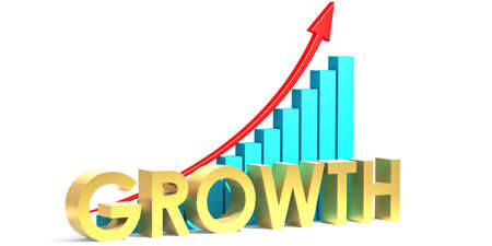 Growth concept with red arrow and bar chart isolated, 3d rendering