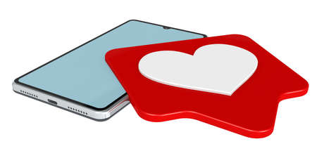Like icon with mobile phone, 3d rendering