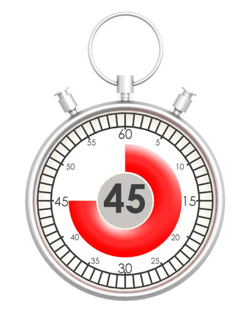 Stopwatch with 45 min left, 3d rendering