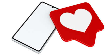 Like icon with mobile phone, 3d rendering