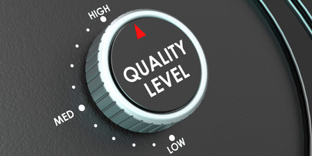 Quality level knob pointing to high, 3d rendering
