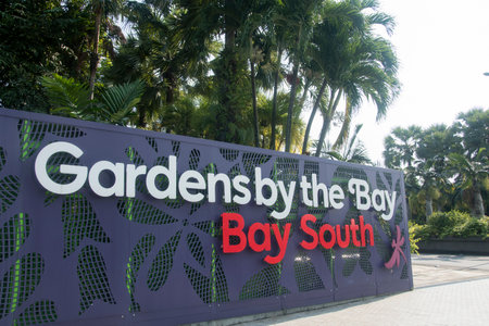 Singapore- May 15, 2022: Entrance of Garden by the Bay in Singapore. It  is a nature park spanning...