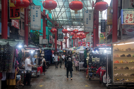 Kuala Lumpur, Malaysia - Jun 9, 2022: View of the famous Petaling market in Kuala Lumpur in Kuala Lumpur. Jalan Petaling is also known as Chinatown.のeditorial素材