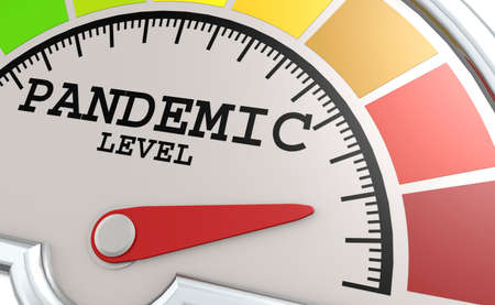 Pandemic level measuring scale with color indicator, 3d rendering