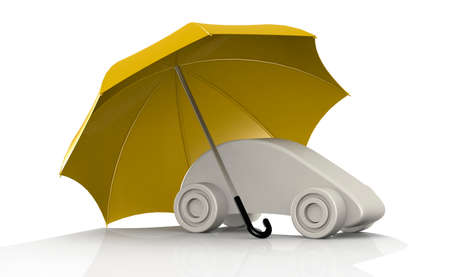 Car under umbrella for insurance concept, 3d renderingの写真素材
